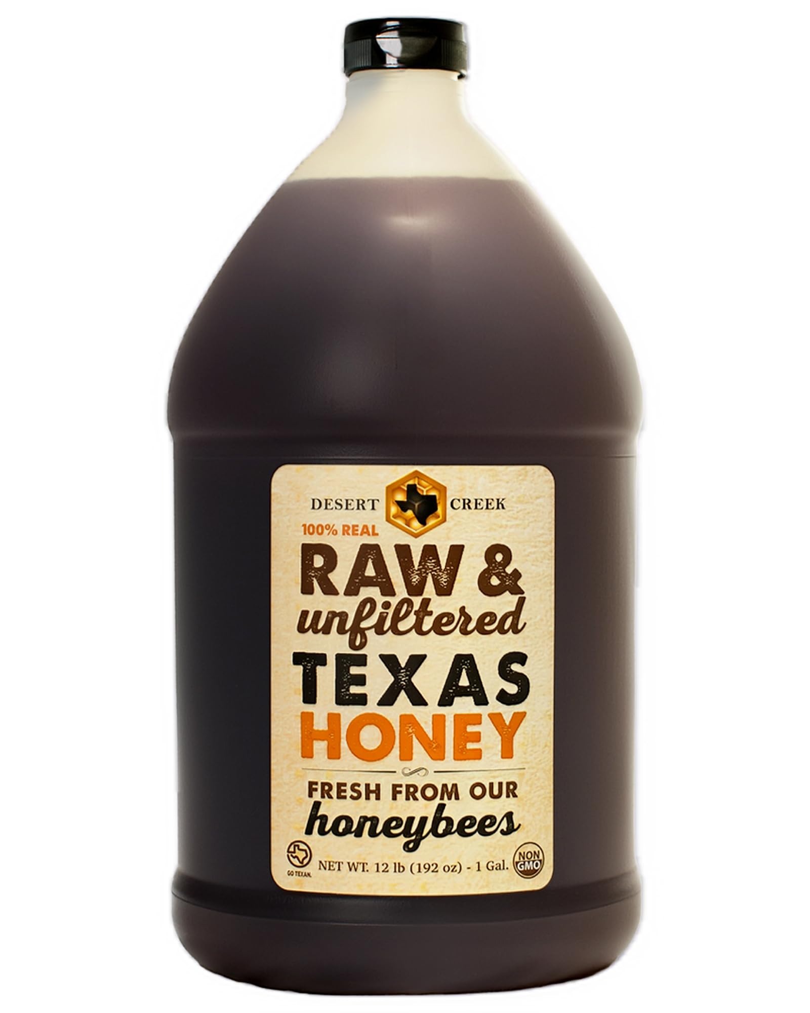 Desert Creek Honey - 100% Unfiltered, Pure, Raw Honey from Texas - Natural Sugar Substitute - One Gallon of Bulk Unprocessed, Unpasteurized American Honey - Harvested by Our Own Beekeepers - Medaid International