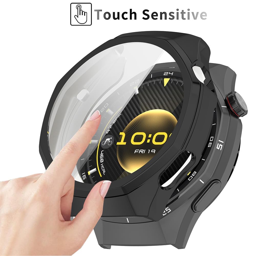 KASTWAVE for Huawei Watch GT6 Pro 46MM Watch Case, 2Pcs High Transparency All-Round Protective Case with Screen Protector, HD Tempered Glass Watch Case Cover Compatible with HUAWEI GT6 Pro Accessories