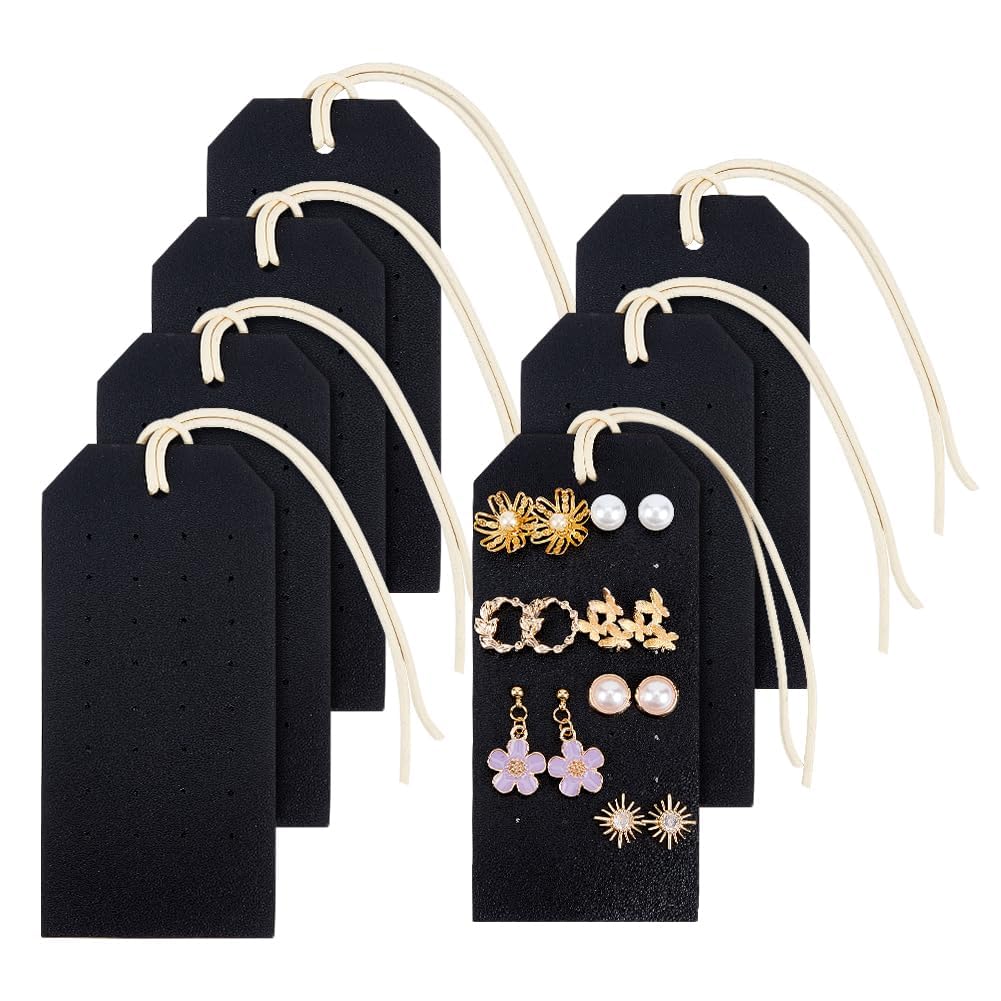 TERRIFI 7Pcs Portable Leather Earring Holders, Black Imitation Leather Earring Displays, 4.3x2 Inch Stud Holder, Hanging Jewelry Organizer for Earrings and Studs