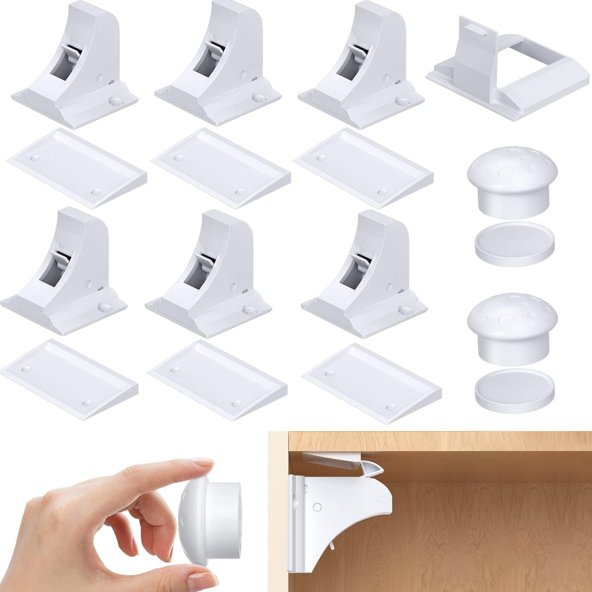 TERRIFI 6 Pack Magnetic Child Safety Cupboard Locks with 2 Keys, Babyproof Your Cabinets and Drawers, No Drilling or Screws Needed, Includes 1 Child Safety Lock for Knobs