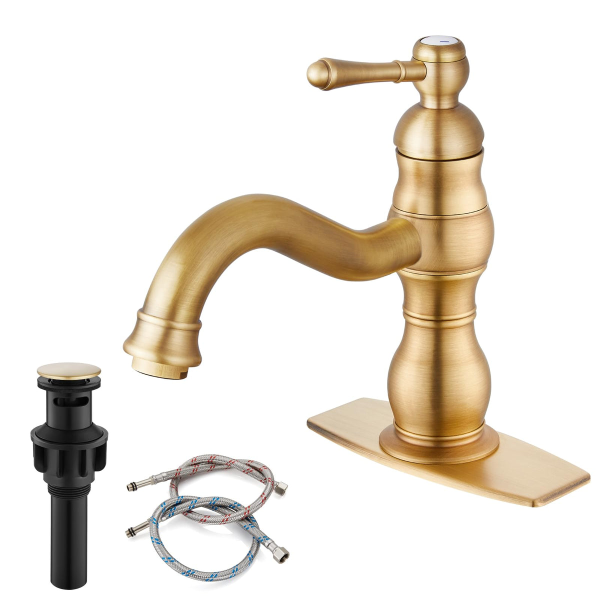 gotonovo Bathroom Vessel Sink Faucet Polish Chrome Single Handle Lavatory Vanity Mixer Bar Tap 360° Swivel with Pop Up Drain Tall Spout Single Hole Deck Mount