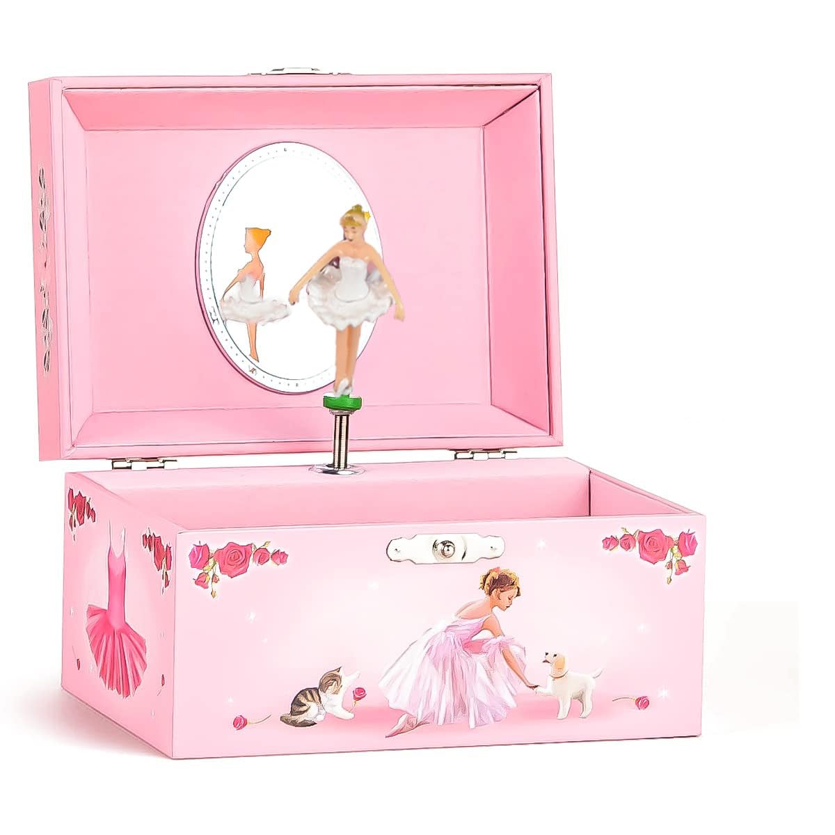 TERRIFI Girl's Musical Jewelry Storage Box, Storage Box with Spinning Ballerina Theme, Music Box for Little Girls Daughter Granddaughter, Birthday Anniversary, Swan Lake Tune (Pink) (Style A)