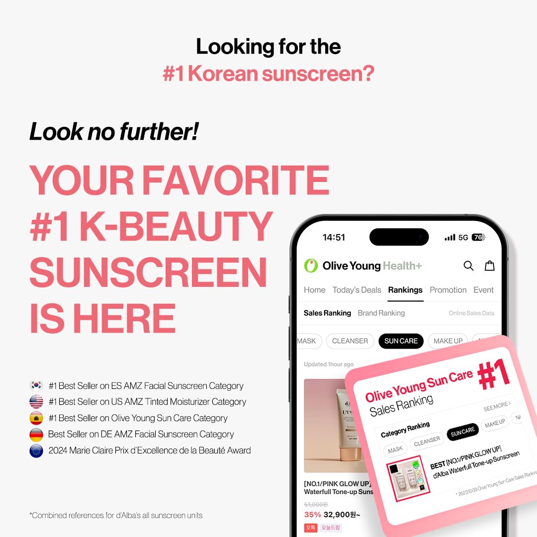[2 ea] d'alba Piedmont Waterfull Tone-Up Sunscreen Serum BROAD SPECTRUM SPF 50 + Korean Sunscreen for Face, All Skin Tones, Sweat Proof Formula (2 x 1.69 fl.oz.) - Medaid International
