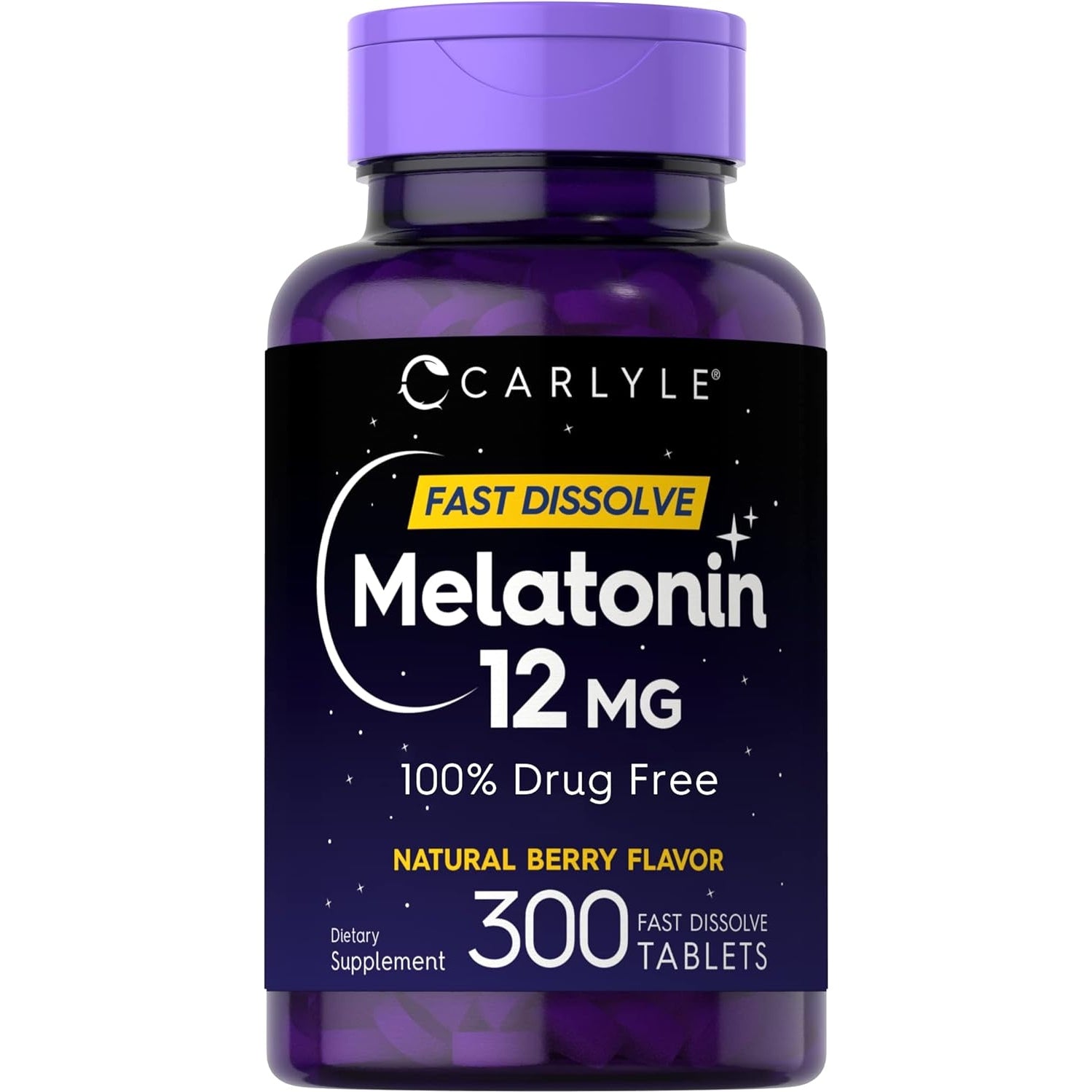 Carlyle Melatonin 12 mg Fast Dissolve 300 Tablets | Drug Free | Natural Berry Flavor | Vegetarian, Non-GMO, Gluten Free - Medaid International