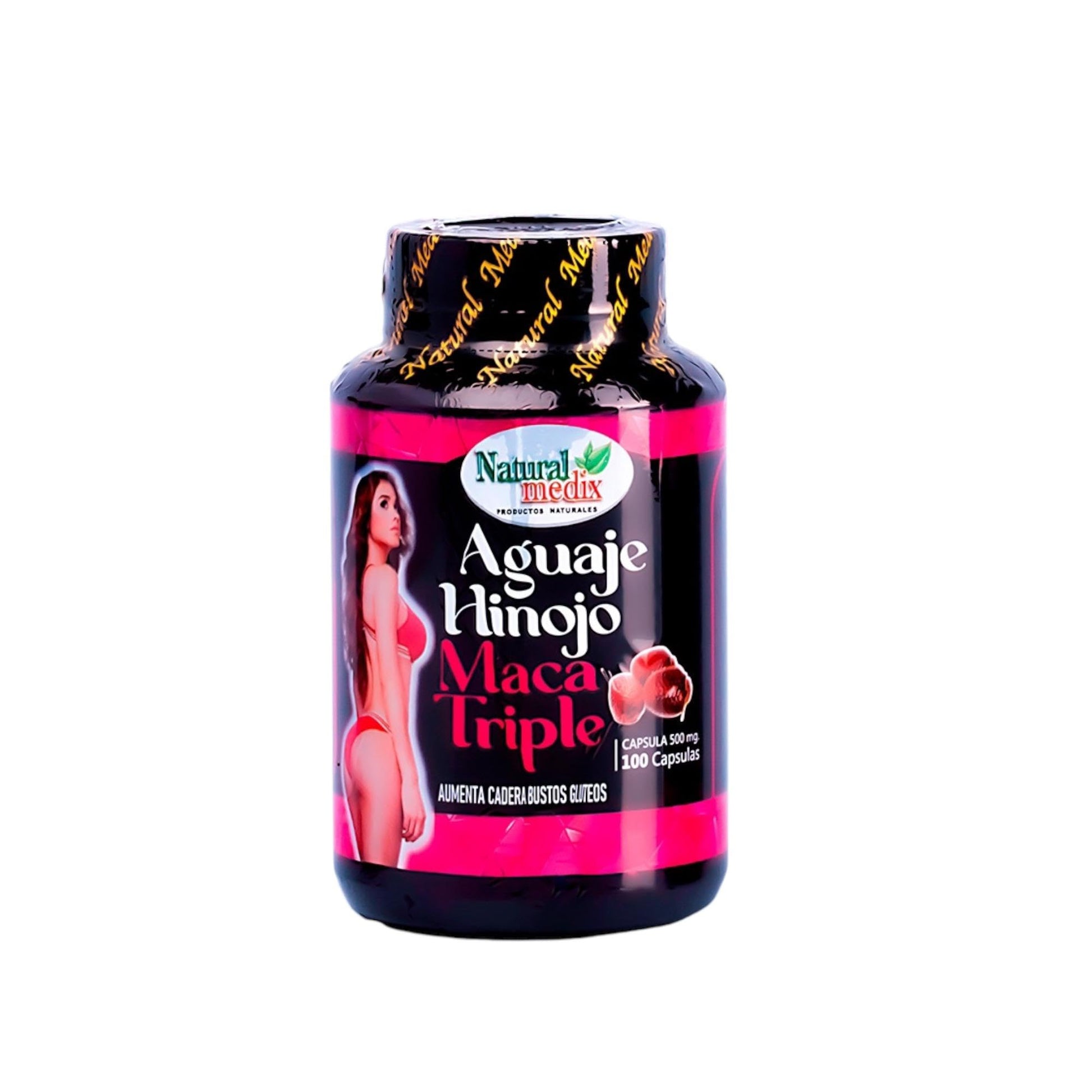Natural medix Aguaje Hinojo Maca Triple (Maca Root Supplement) Premium 100 Capsules - Peruvian Butt and Breast Enhancement Capsules - Female Health Supplement - Curves Powerful Antioxidant - Medaid International