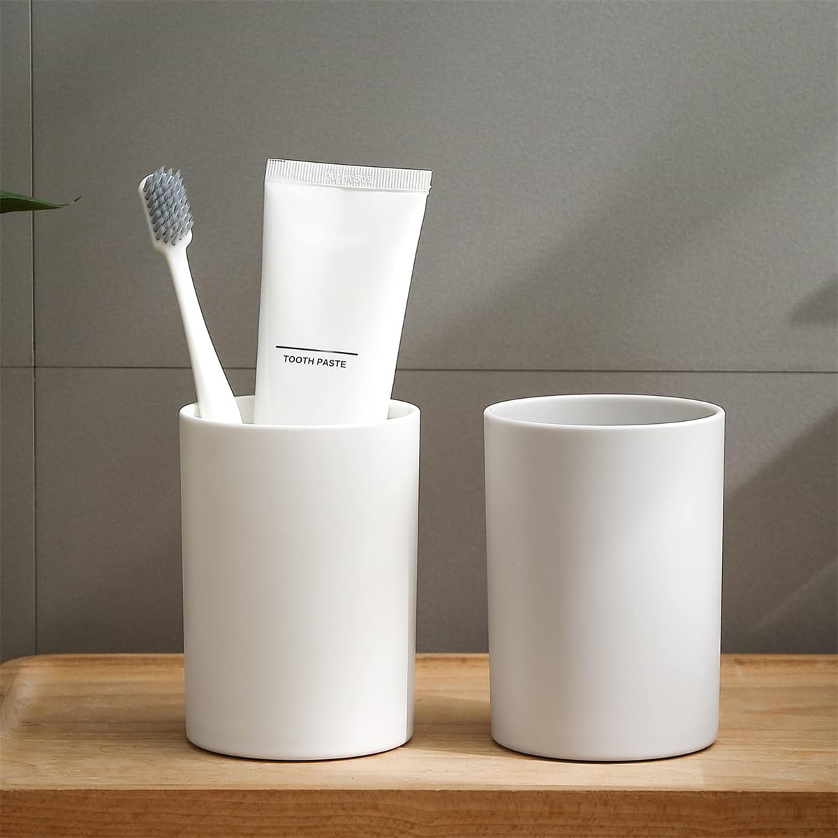 TERRIFI Toothbrush Cup, 2 PCS Unbreakable Bathroom Tumbler Cup, 300ml Plastic Mouthwash Rinse Cups, Durable PP Tooth Brush Holder, Ideal for Bathroom Use, Grey