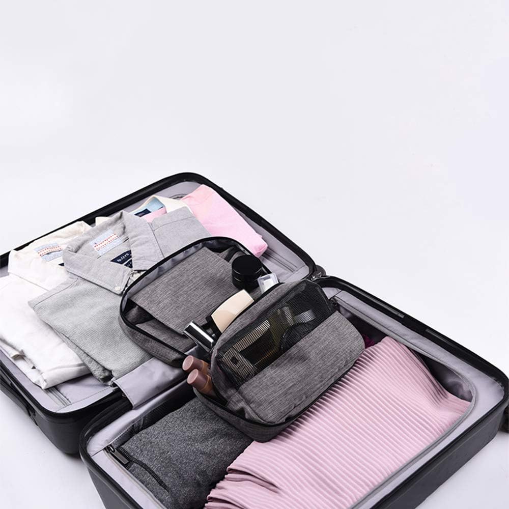 TERRIFI Compact Hanging Toiletry Bag, Portable Toiletry Bag with Hanging Hook, Water-Resistant Cosmetic Bag, Travel Makeup Organizer, Large Capacity Toiletry Organizer for Women Men, Grey