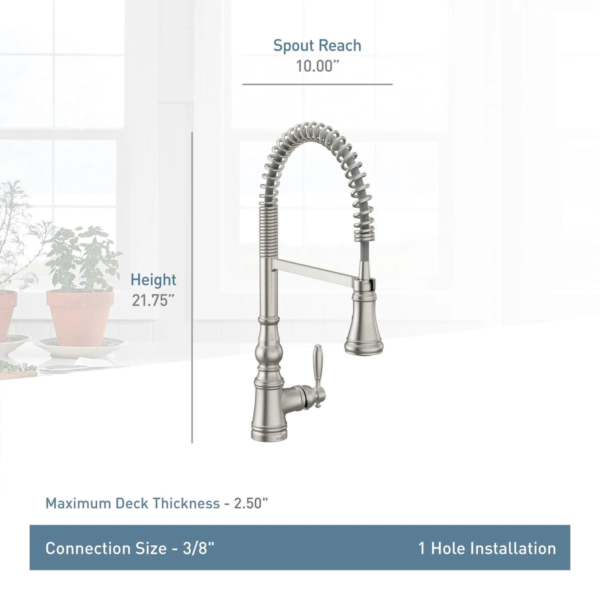 Moen S73104NL Weymouth One-Handle Spring Pulldown Kitchen Faucet with Power Boost, Polished Nickel