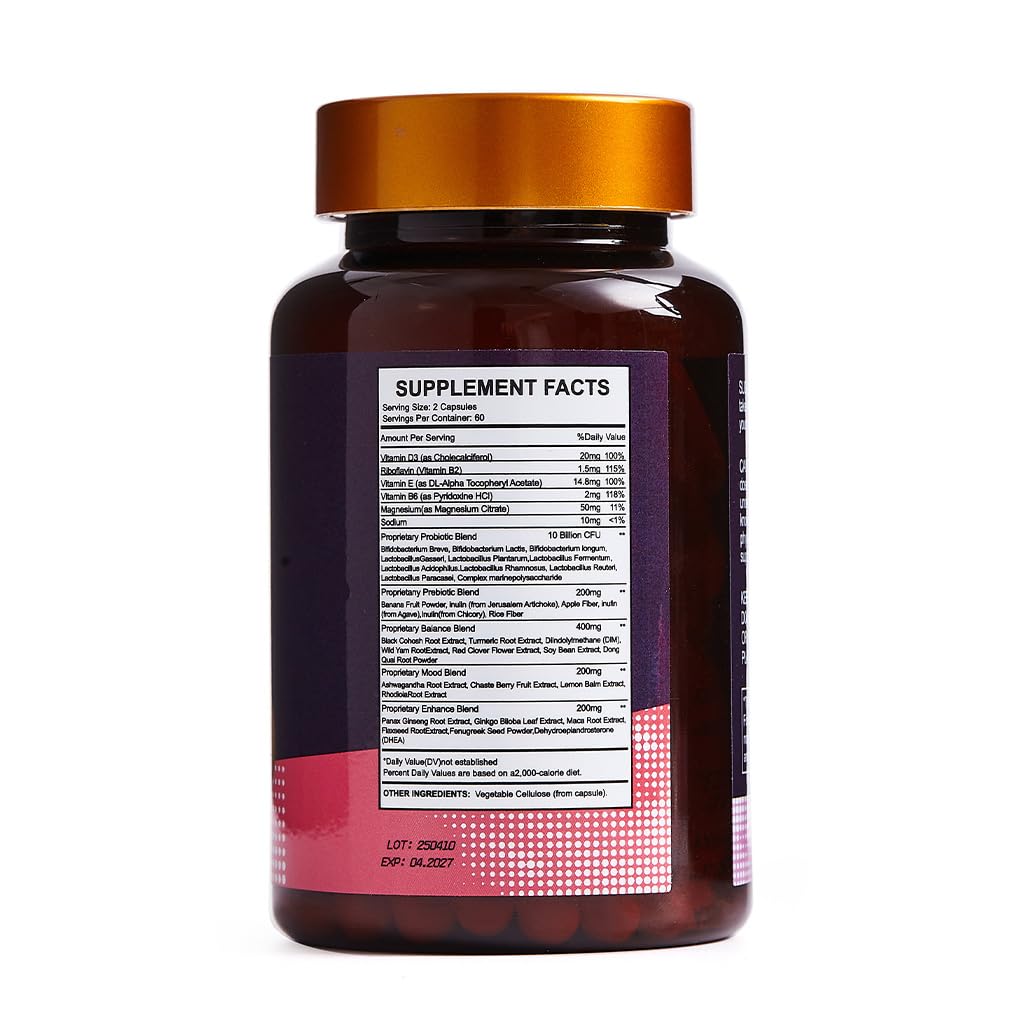Vccvaa 40-in-1 Menopause Support for Women – Hormonal Balance, Hot Flash & Mood Relief – Black Cohosh, DIM, Maca, Red Clover, Probiotics, B6, D3 & More – Vegan, 120 Capsules - Medaid International