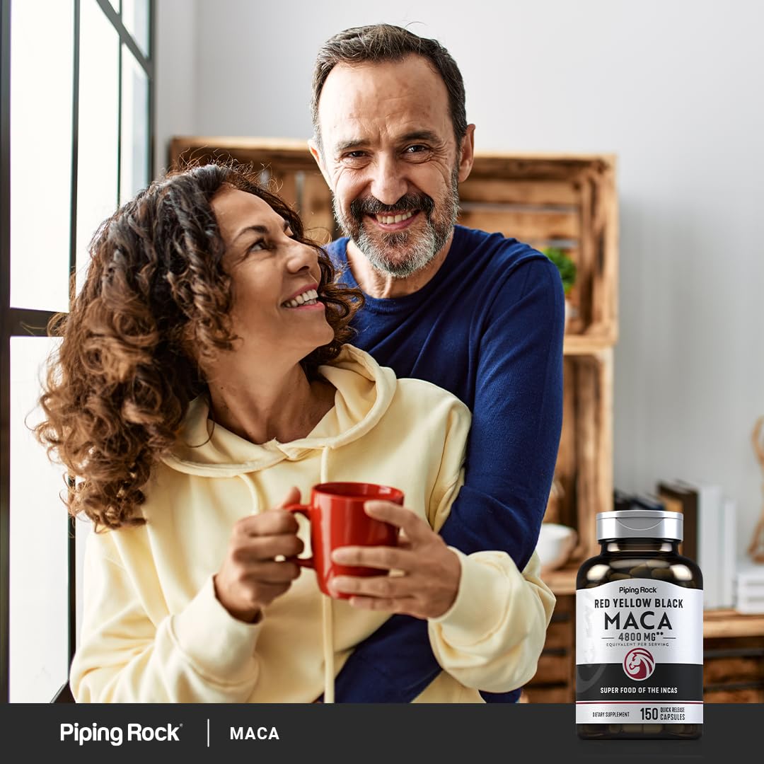 Piping Rock Maca Root Capsules | 4800mg | 150 Powder Pills | for Women and Men | Red, Yellow, and Black | Non-GMO, Gluten Free Supplement - Medaid International