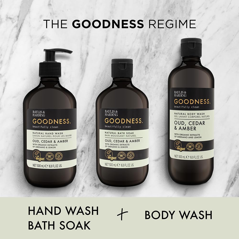 Baylis & Harding Liquid Body Wash Soap, Goodness, Oud, Cedar & Amber, 16.9oz/500ml, (3-Pack) - Medaid International