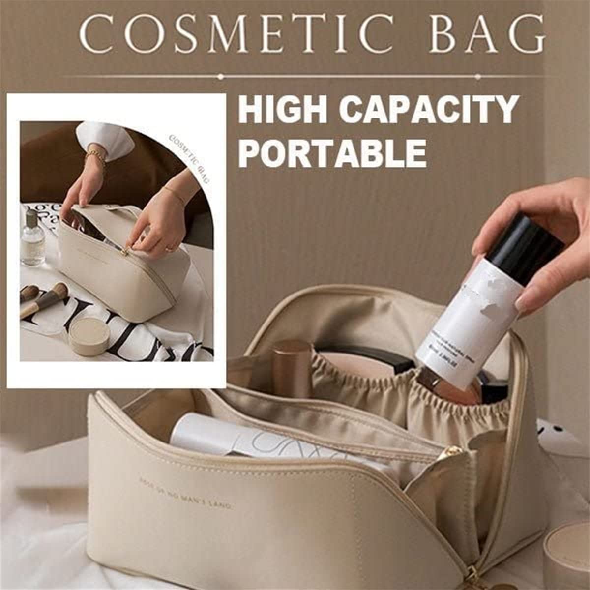 KASTWAVE Large Capacity Travel Cosmetic Bag, Makeup Bag Travel Cosmetic Bag, Travel Cosmetic Bags for Women, Cosmetic Travel Bags for Women, Travel Cosmetic Bags for Toiletries (White)