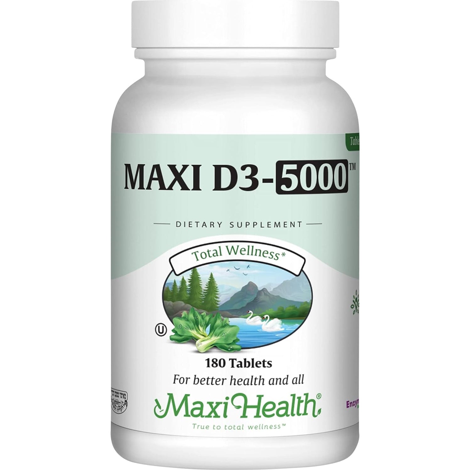 Maxi Health Vitamin D3 5000 IU (125 mcg) - High Dose Vitamin D 5000 IU - Healthy Bones, Teeth, Immune Support - Kosher Pure High Potency Vit D3 (180 Tablets) - Medaid International