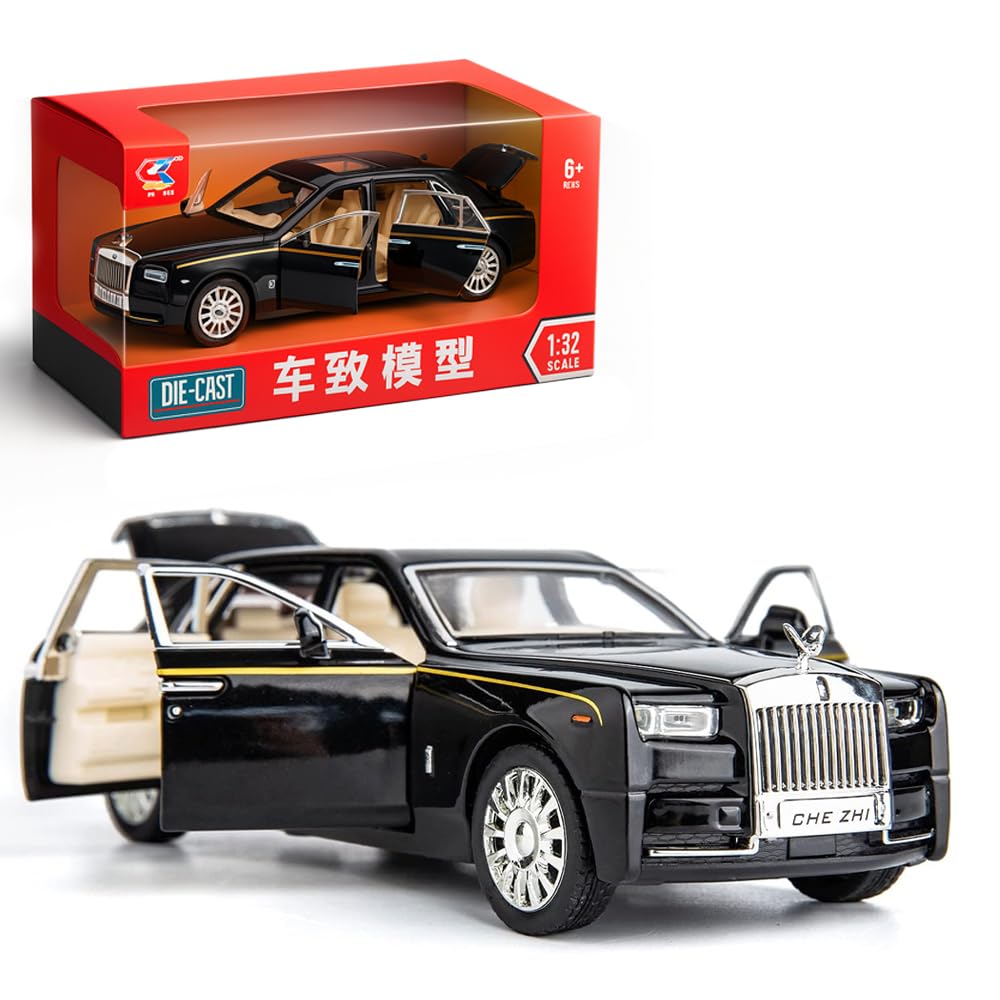 Amerteer Alloy Rolls Royce Model Car 1:32 Car Model For Rolls-Royce Phantom Car Model Diecast Toy Cars With Sound & Light & 6 Open Doors For Kids Boy Girl Collect Gift SUV Model Car (White with Black)