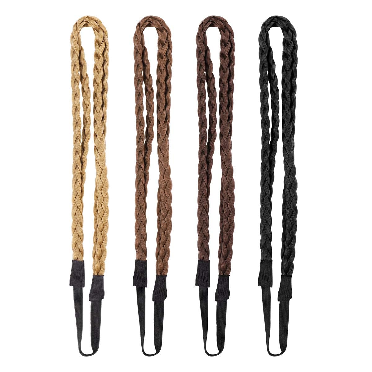 TERRIFI 4 Pcs Hand-Woven Hair Bands, Double Braided Twisted Hairbands, Braids Elastic Stretch Hairpiece, Boho Bohemian Style Hair Accessory, Suitable for Woman Girls