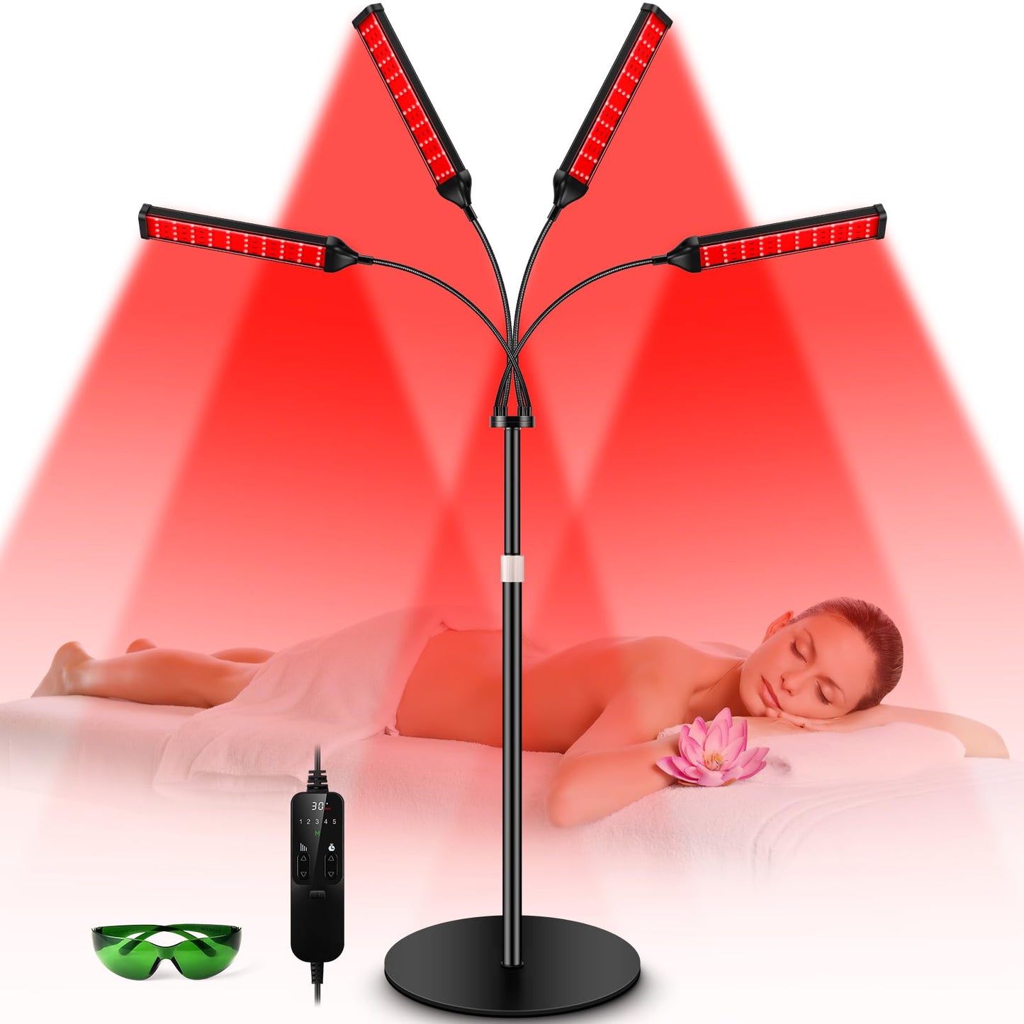 Viconor Red Light Therapy Lamp,4 Head Infrared Light Therapy for Body Device with Adjustable Stand-660nm Red Light＆850nm Near Infrared Light Therapy Device for Face,Body,Pain,Skin at Home - Medaid International