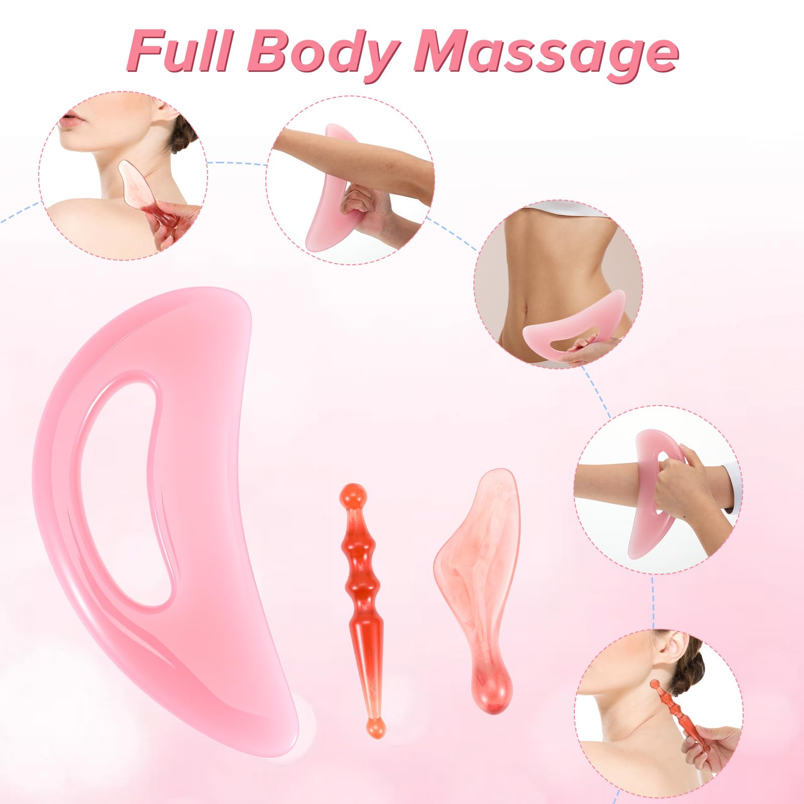 YBEATY Body Gua Sha Tool Cellulite Scraping Sculpting Guasha Tools Natural Resin Lymphatic Drainage Massager Tool for Face Back Neck Legs Man Women Birthday Festival (Pink) - Medaid International