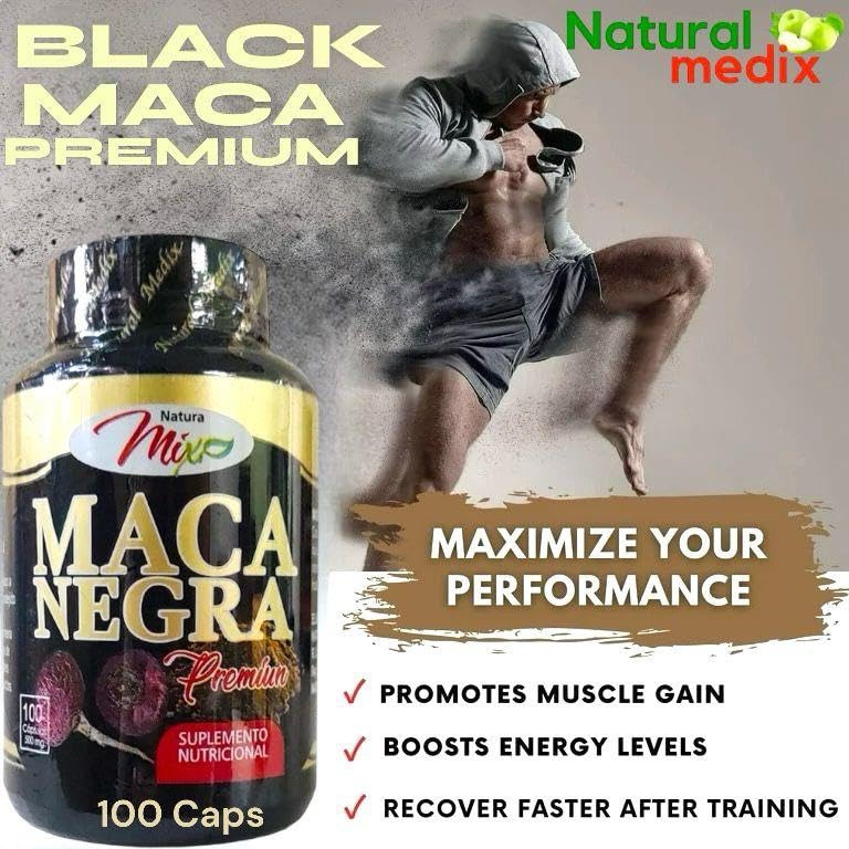 Natural medix Premium Black Maca Root Capsules High Potency Peruvian Formula – Natural Energy, Vitality & Performance Support – 100 Capsules - Maca Negra - Medaid International