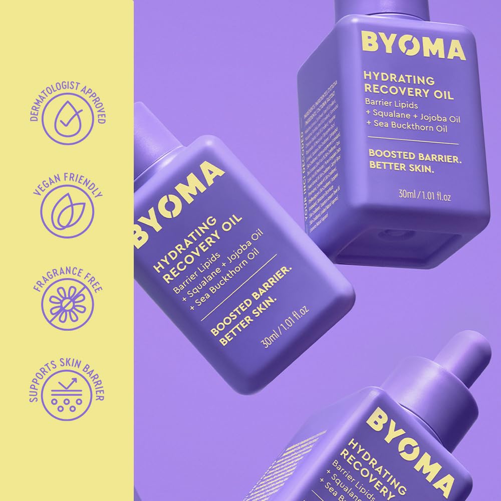 BYOMA Hydrating Recovery Oil - Luxury Face Oil with Squalane, Jojoba Oil & Seabuckthorn Oil - Instant Radiant and Glowy Skin - Barrier Repair Facial Oil - 1.01 fl. oz - Medaid International