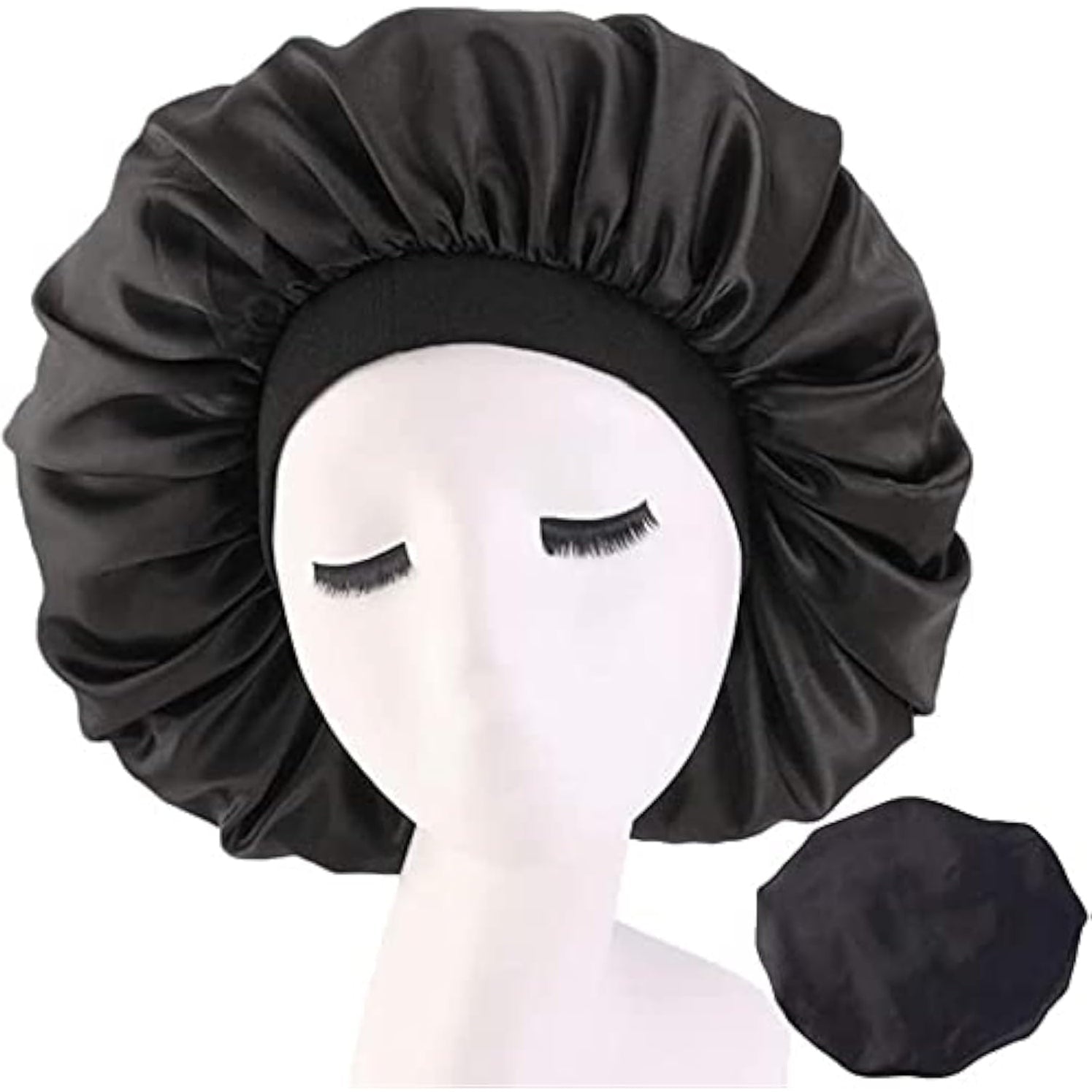 Women's Adjustable Reversible Satin Bonnet - Soft Double Sided Sleep Cap, Protects Natural Hair, Assorted Colors (Black) - Medaid International