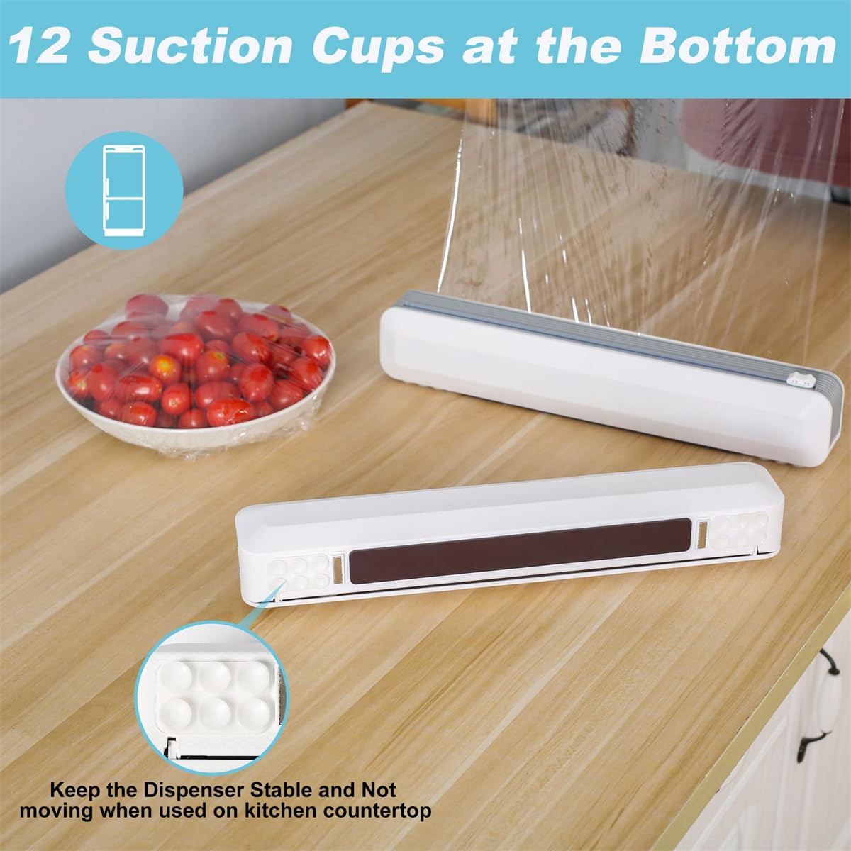 TERRIFI Magnetic Refillable Plastic Wrap Dispenser with Cutter, Tin Aluminum Foil and Plastic Cling Wrap Organizer with a Roll of Plastic Wrap