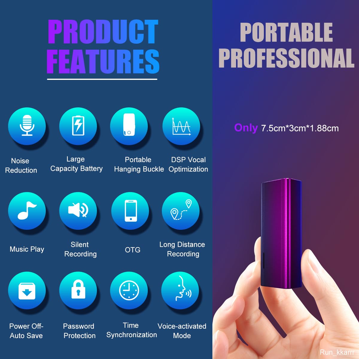 128GB Voice Activated Recorder with AI Intelligent Triple Noise Reduction Digital Audio Recorder Recording Devices, Voice Recorder with 2000 Hours Recording Capacity, 300 Hours Battery Time - Medaid International
