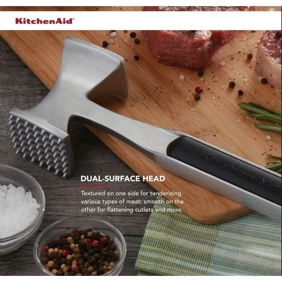 KitchenAid Gourmet Multi Sided Meat Tenderizer for Pounding Meats, Nuts, Shellfish, ect, Hang Hole for Easy Storage, Hand Wash, One Size, Black - Medaid International
