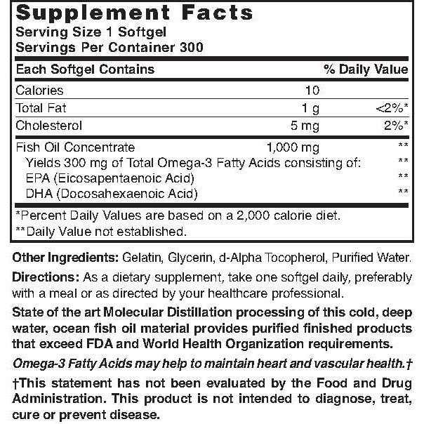 Nature's Blend Omega-3 Fish Oil, 1000 mg 300 Softgels - Medaid International
