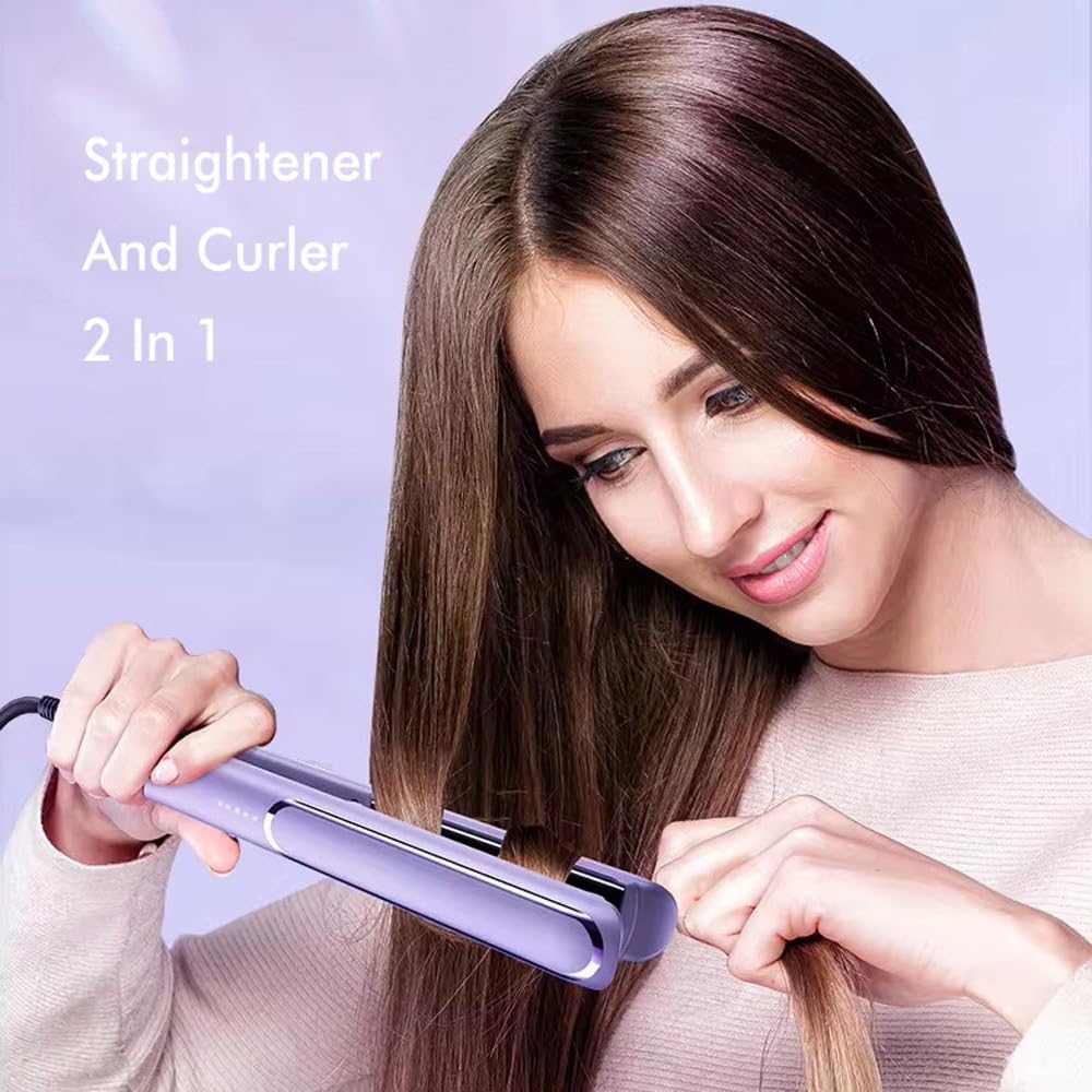 TERRIFI Professional Salon Hair Straightener Flat Iron, Suitable for Thick Curly Hair, Anti-Scald, Dual-Function Straightening and Curling, Ideal Gift for Women, Lovers, Friends (Purple)