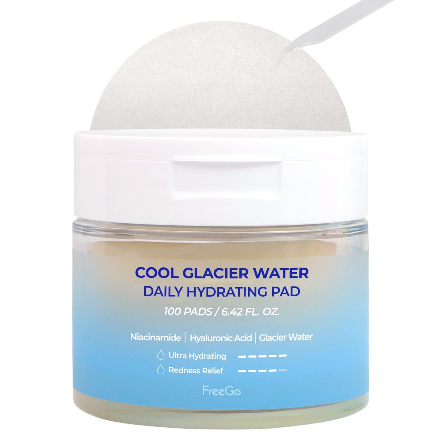FreeGo Cool Glacier Water Daily Hydrating Pad (100 Pads), K-Beauty Facial Toner Pads for Puffy Dehydrated Skin, Instant Cooling Hydration - Medaid International