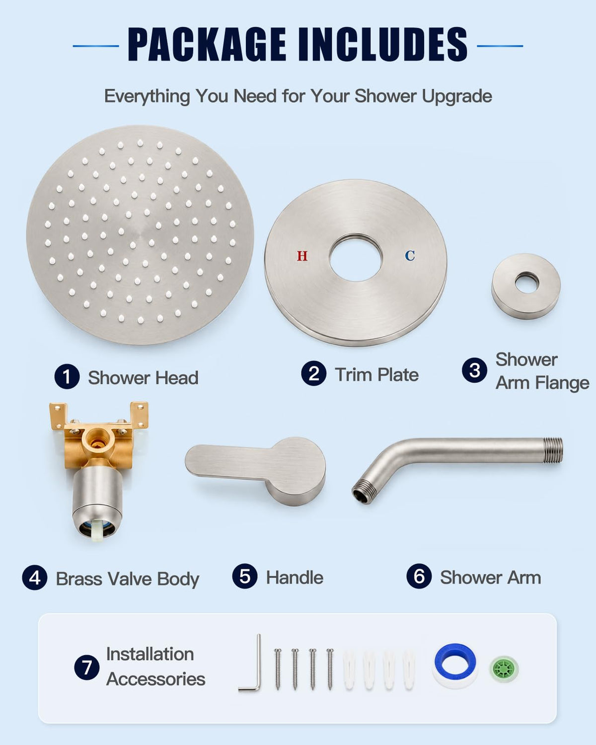 Heyalan Shower Faucet Set Brushed Nickel 8 Inch Round Showerhead Bathroom SUS304 Stainless Steel Rainfall Shower System Wall Mount Single Function Shower Trim Kit with Rough-in Valve 1 Handle