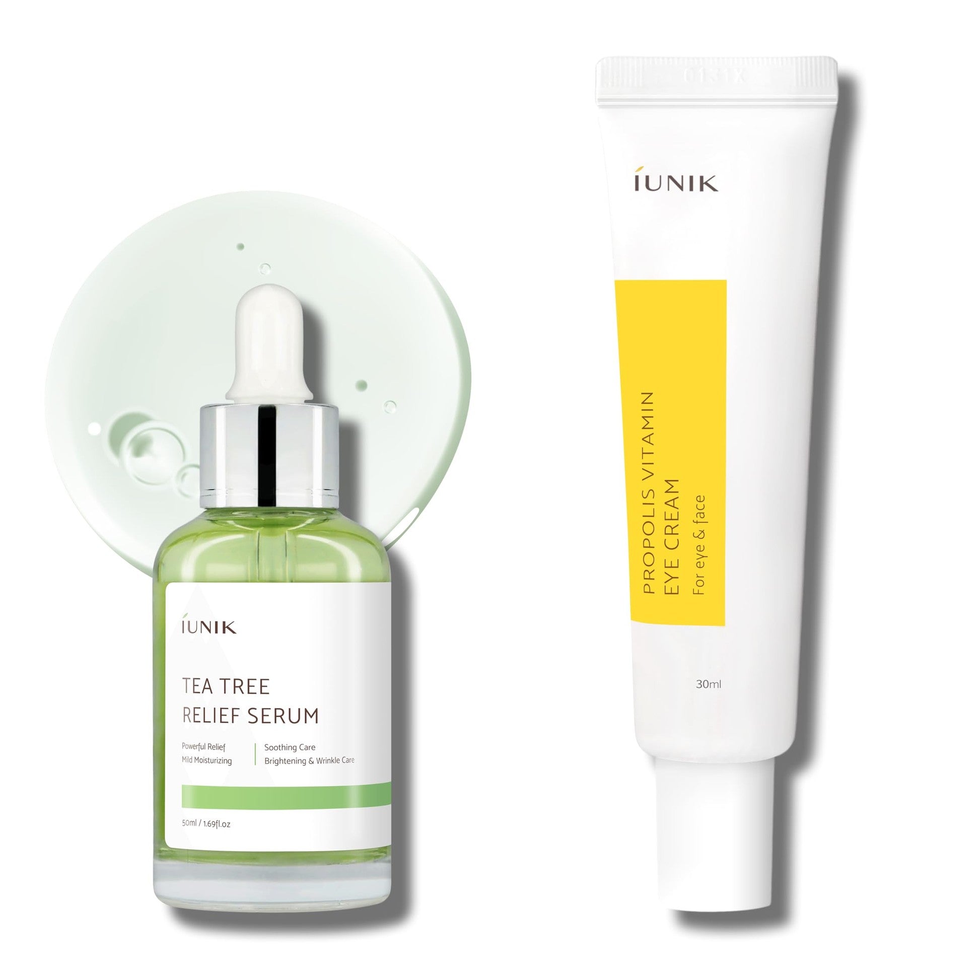 iUNIK Tea Tree Relief Facial Serum & Propolis Vitamin C Face and Eye Cream Non-sticky Non-greasy Acne Redness Irritation Dullness Dark Spots Care Oily Sensitive Skin Vegan Korean Skincare - Medaid International