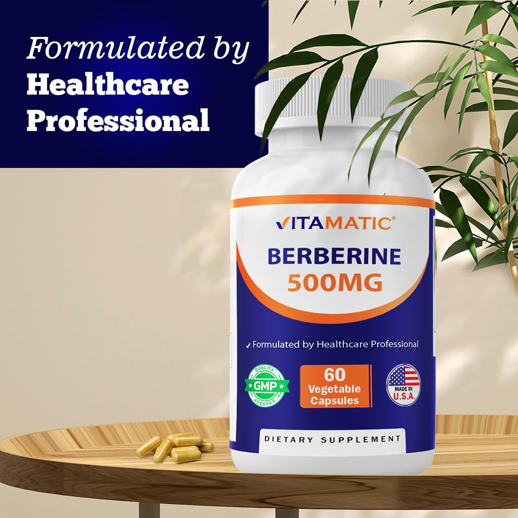 Vitamatic Berberine Supplement 500mg - 60 Vegetable Capsules - Made in The USA - Gluten Free - Non-GMO (2 Bottles) - Medaid International