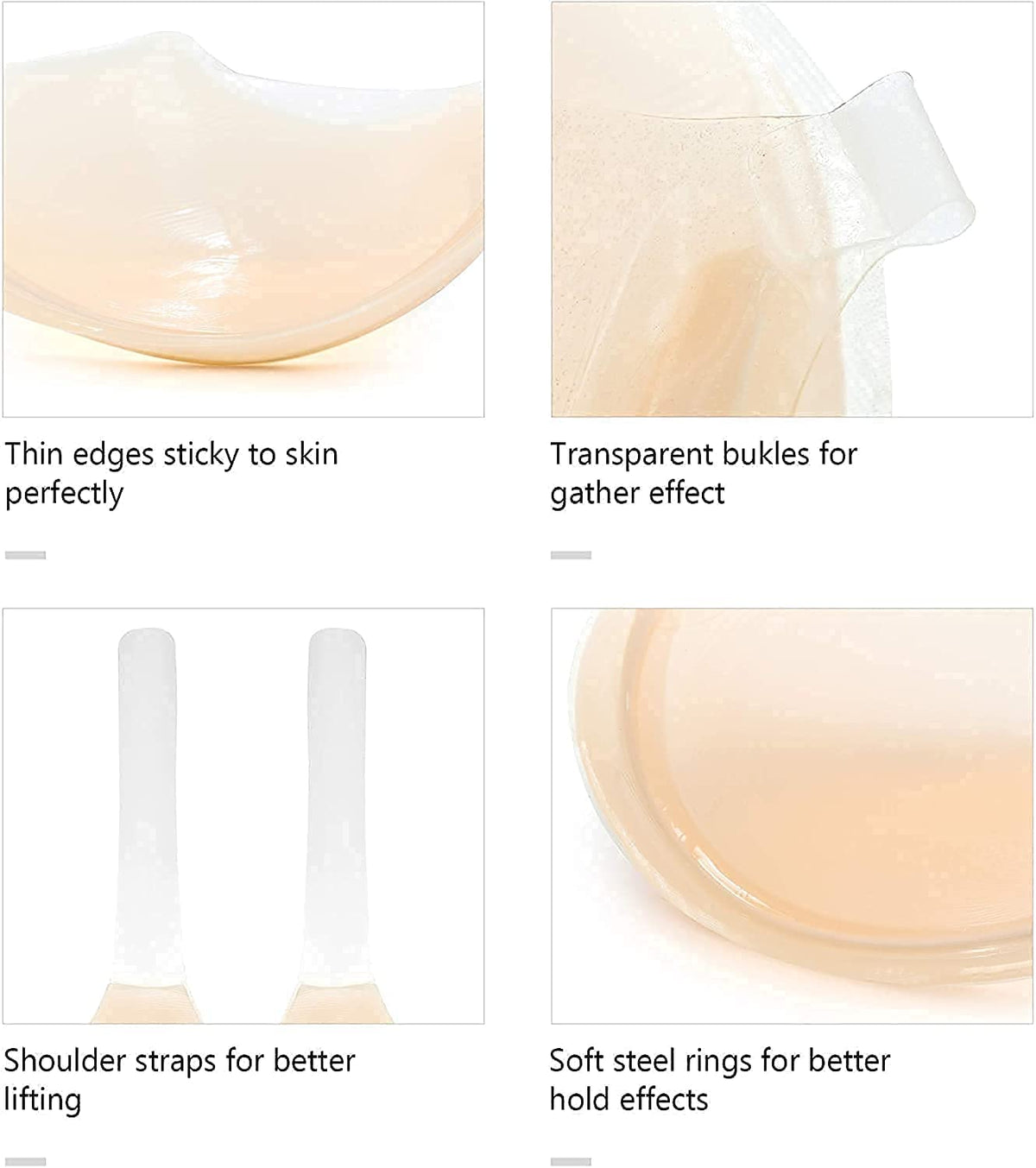 TERRIFI Invisilift Bra for Large Breast, Conceal Lift Bra, Adhesive Conceal Silicone Tape with Strap (B, No Middle Button Style-Skin)