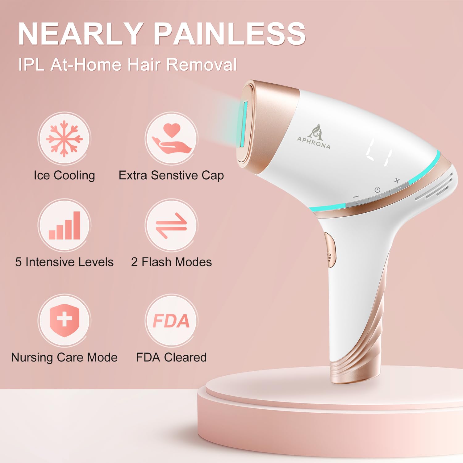 Aphrona® Hair Removal | For Full Body, Face, Sideburns, Stomach, Arms | Easy to Use |Safe & Effective Laser Hair Remover | Long-Lasting Hair Removal | FDA Cleared - Medaid International