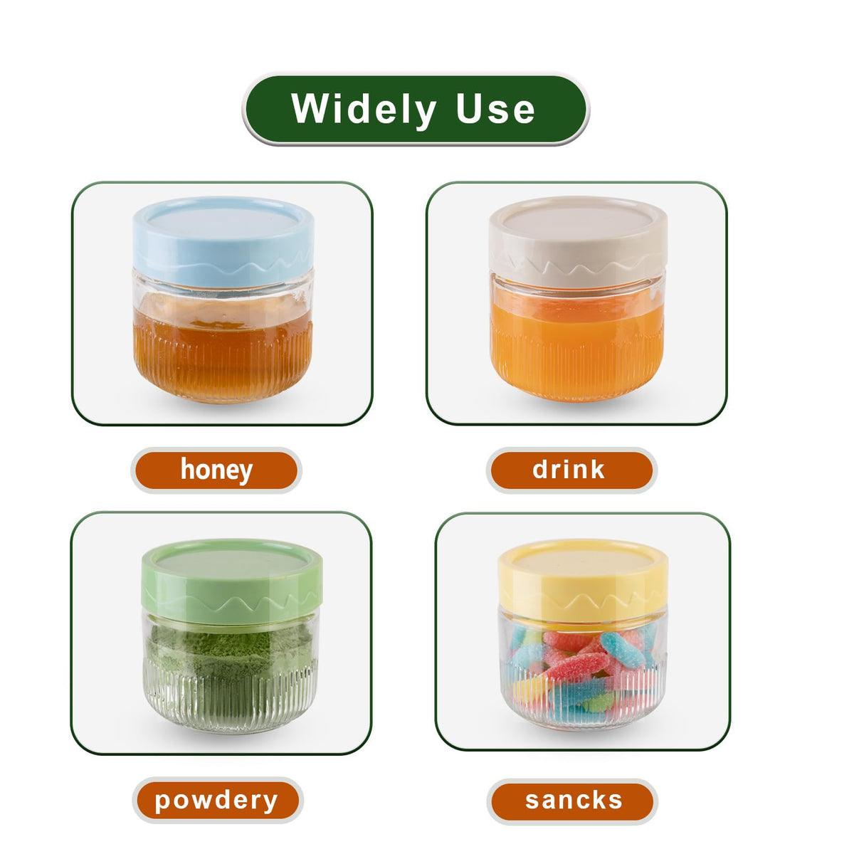 TERRIFI 8 oz Glass Food Storage Jars with Airtight Lids, 4 Pack Mason Jars with Screw Lids for Kitchen Oats, Salad, Spice, Candy, Jam, Seasoning, Small Meal Prep Containers