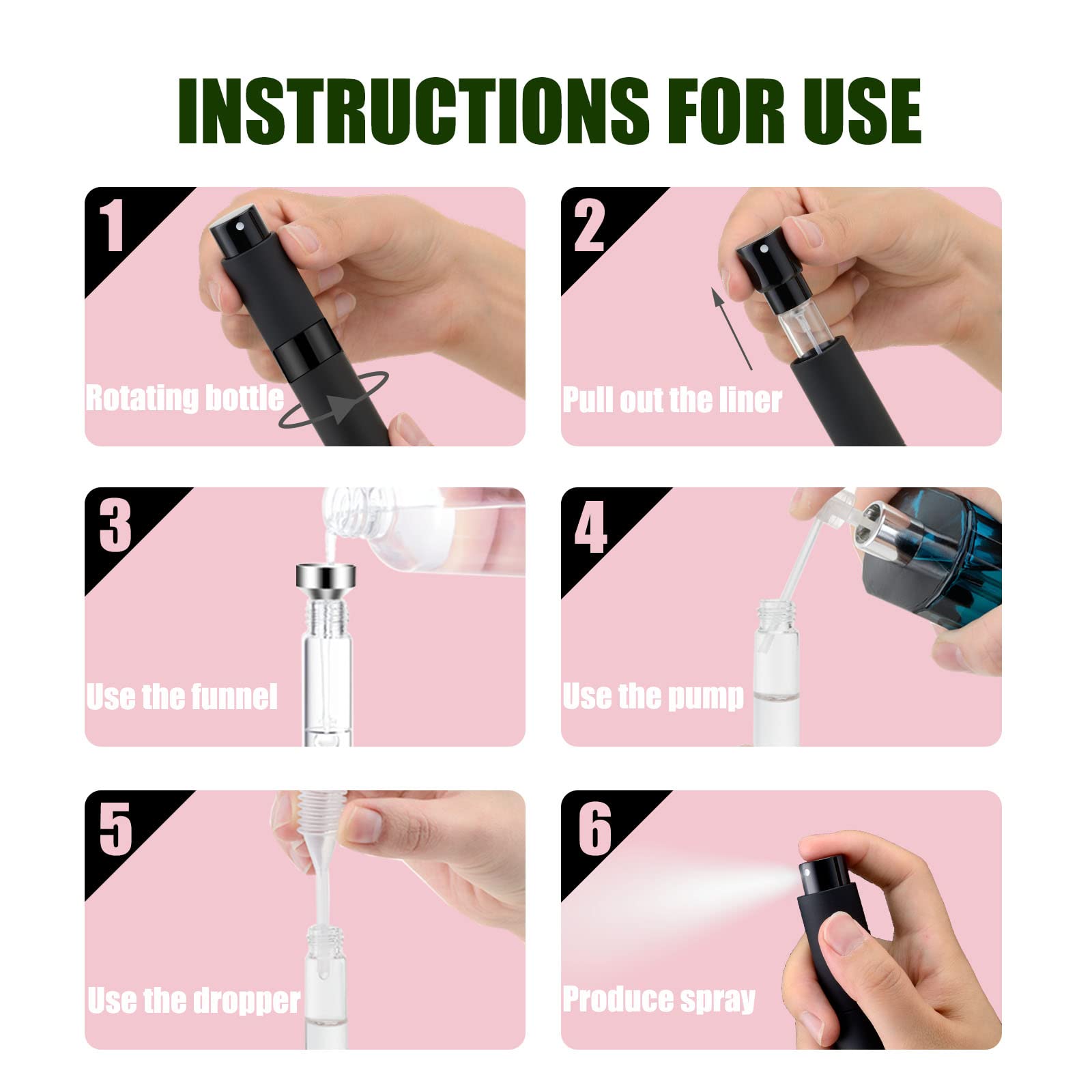 IRON BILL 8ML Mini Atomizer Perfume Travel (Matte Black) Refillable Bottle Portable Spray Bottle for Cologne and Perfume (3pcs) - Medaid International