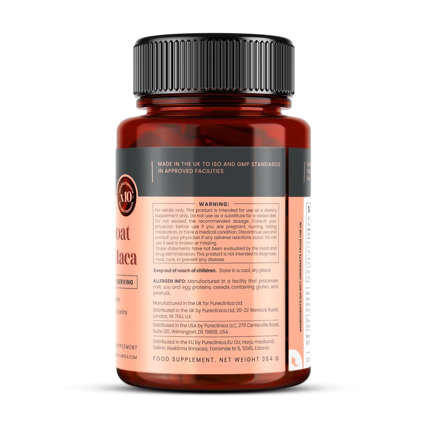 pureclinica 10X Horny Goat Weed & Maca Extract 6250mg x 180 Tablets (6 Months Supply) -10 X More Icariins - w/5mg Black Pepper Extract for 300% Increased Absorption - Medaid International