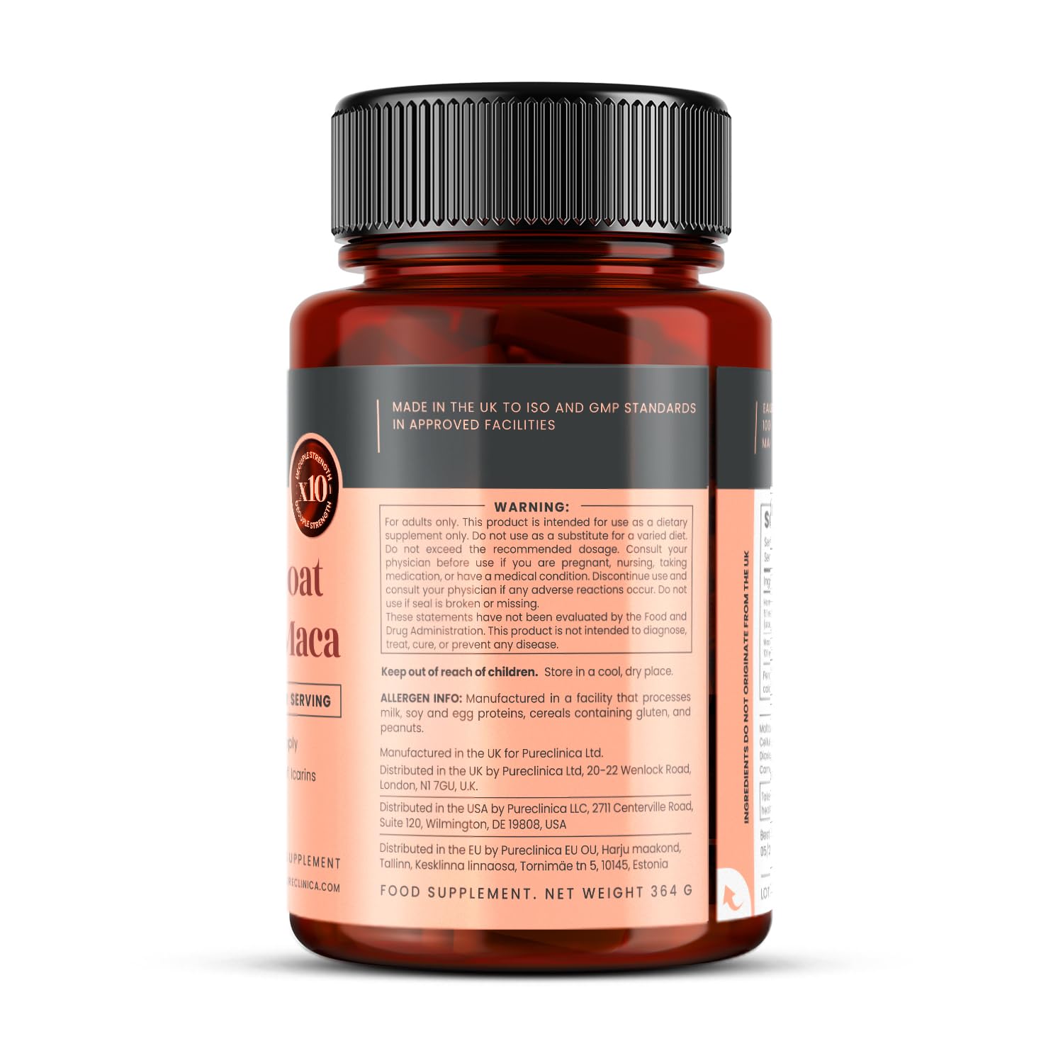pureclinica 10X Horny Goat Weed & Maca Extract 6250mg x 180 Tablets (6 Months Supply) -10 X More Icariins - w/5mg Black Pepper Extract for 300% Increased Absorption - Medaid International
