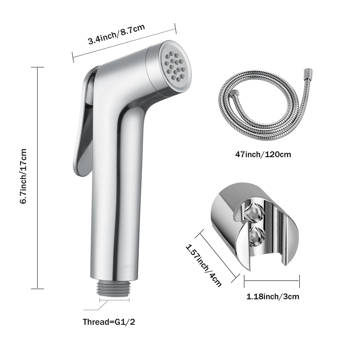 JOMOO Shattaf Set, Bidet Sprayer for Toilet with 47inches Stainless Steel Bidet Hose, Wall Mounted Handheld Bathroom Spray for Personal Hygiene, Chrome
