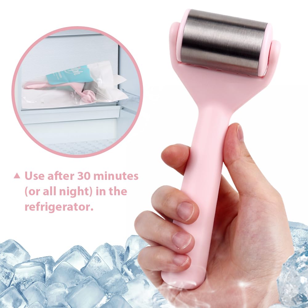 Hilph Ice Roller for Face Metal, Stainless Steel Ice Face Roller for Skin Care, Cold Facial Massager Roller for Puffiness, Eye Bags (Pink) - Medaid International