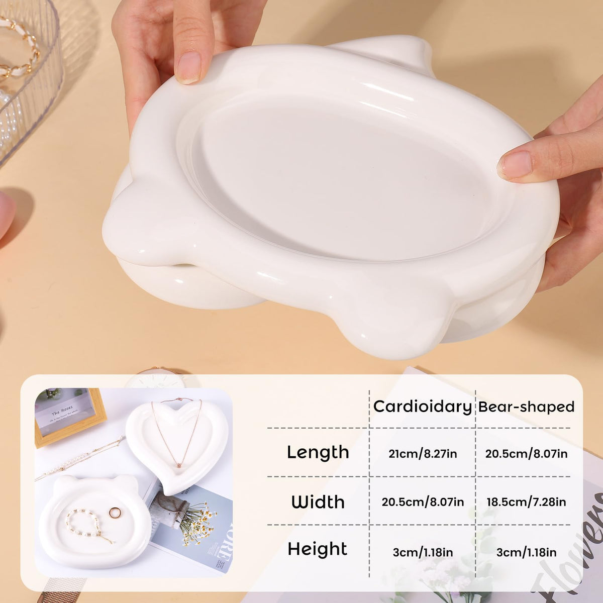 KASTWAVE Ceramic Jewelry Tray, Cute Bear Trinket Dish, Ideal Gifts for Women, Girls, Mom, Sisters and Friends