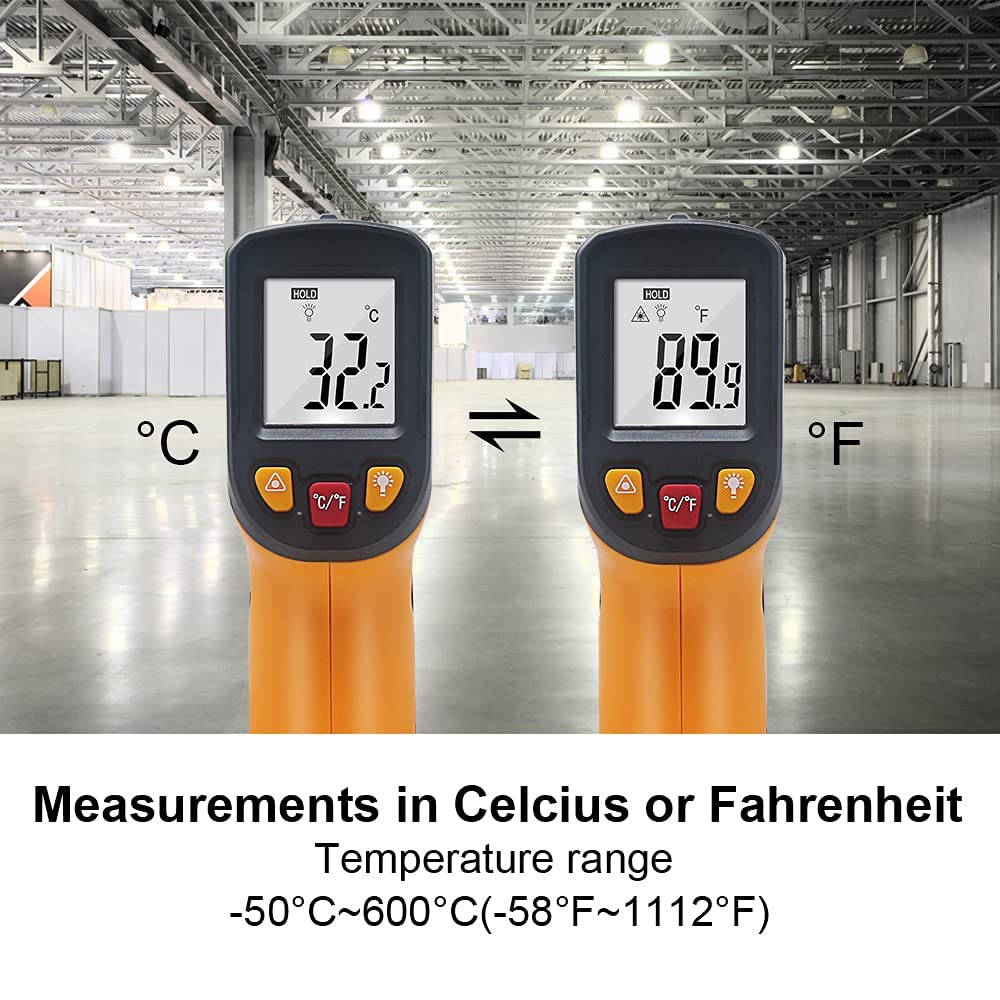 Ketotek Digital Infrared Thermometer Temperature Gun -58°F-1112 °F(-50°C - 600°C) Handheld Non Contact IR Laser Thermometer KT600Y for Cooking Meat Refrigerator Pool Pizza Oven BBQ Food - Medaid International