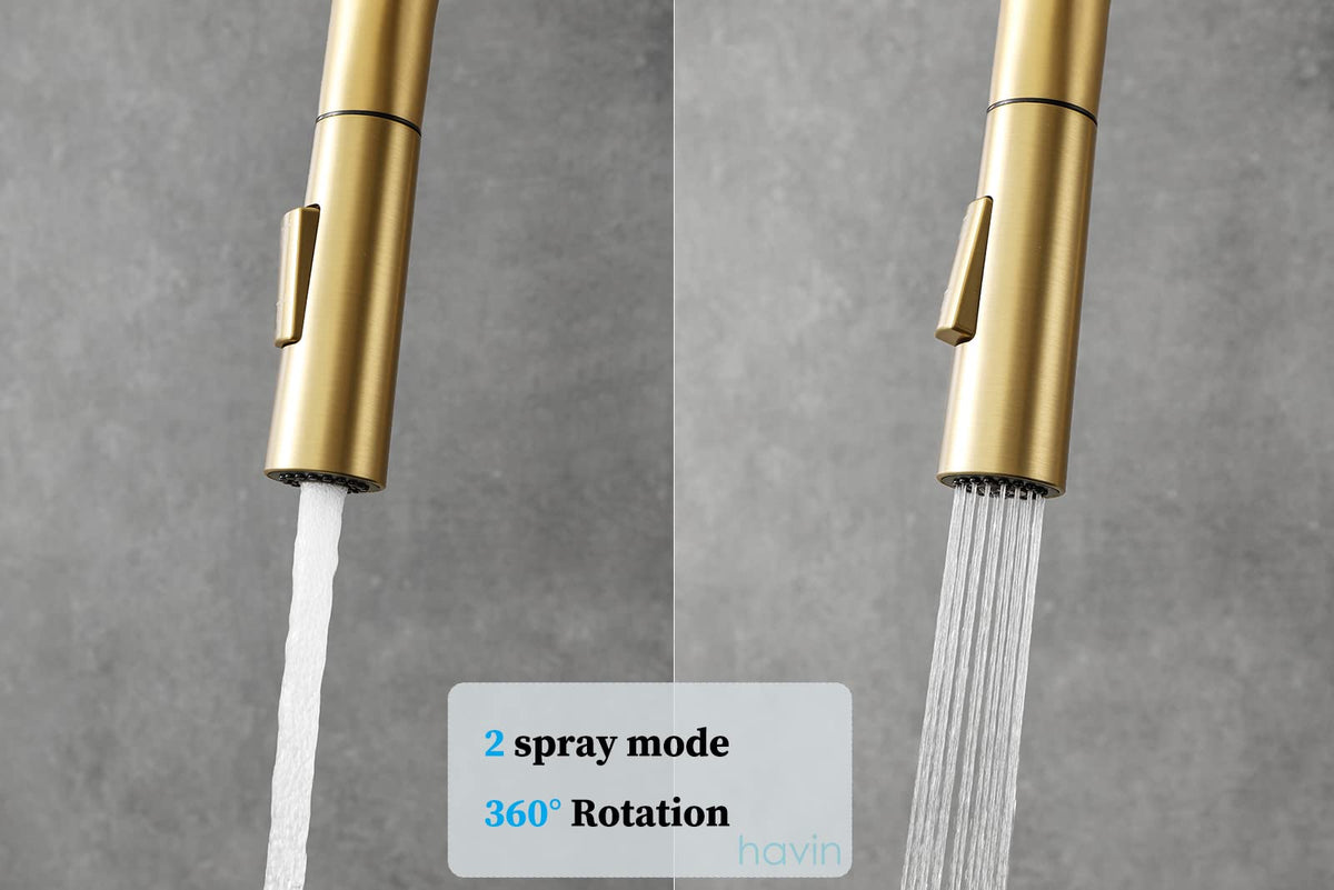 Havin HV601 Kitchen Faucet,Brushed Gold Color, cUPC Certificate for The Cartridge,Fit for 1 and 3 Holes Kitchen Sink,Brassy Yellow-Greenish,Gold Color