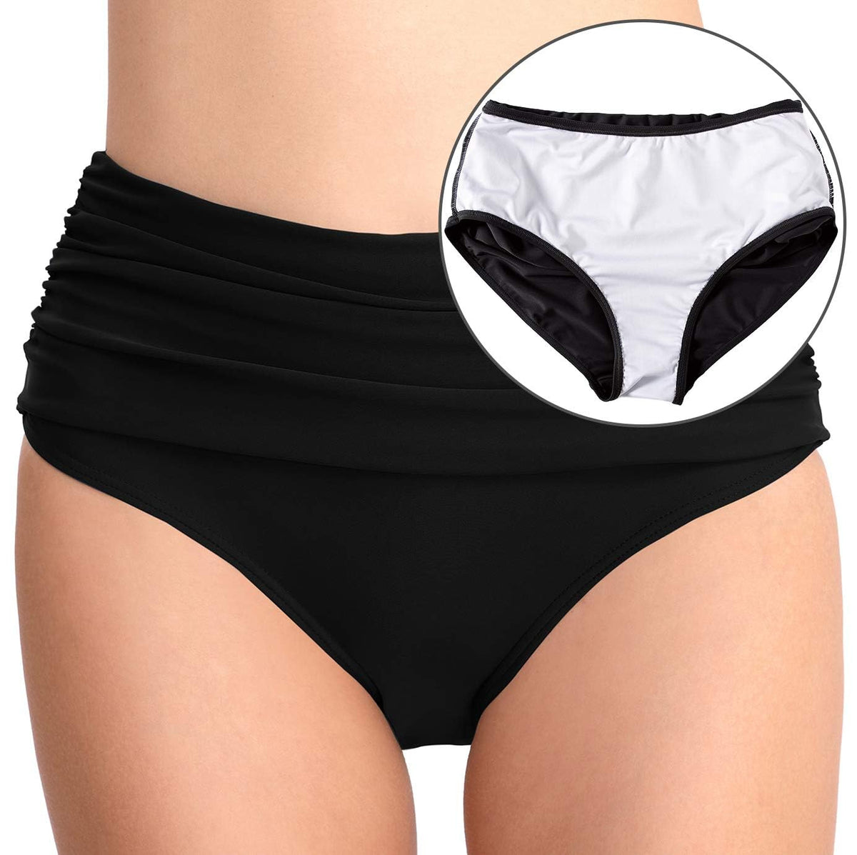TERRIFI Women High Waisted Bikini Bottoms, Tummy Control Swim Bottoms with Ruched Design, Full Coverage High Rise Swimsuit Bottoms, Flattering and Comfortable Fit, Ideal for Beach and Pool