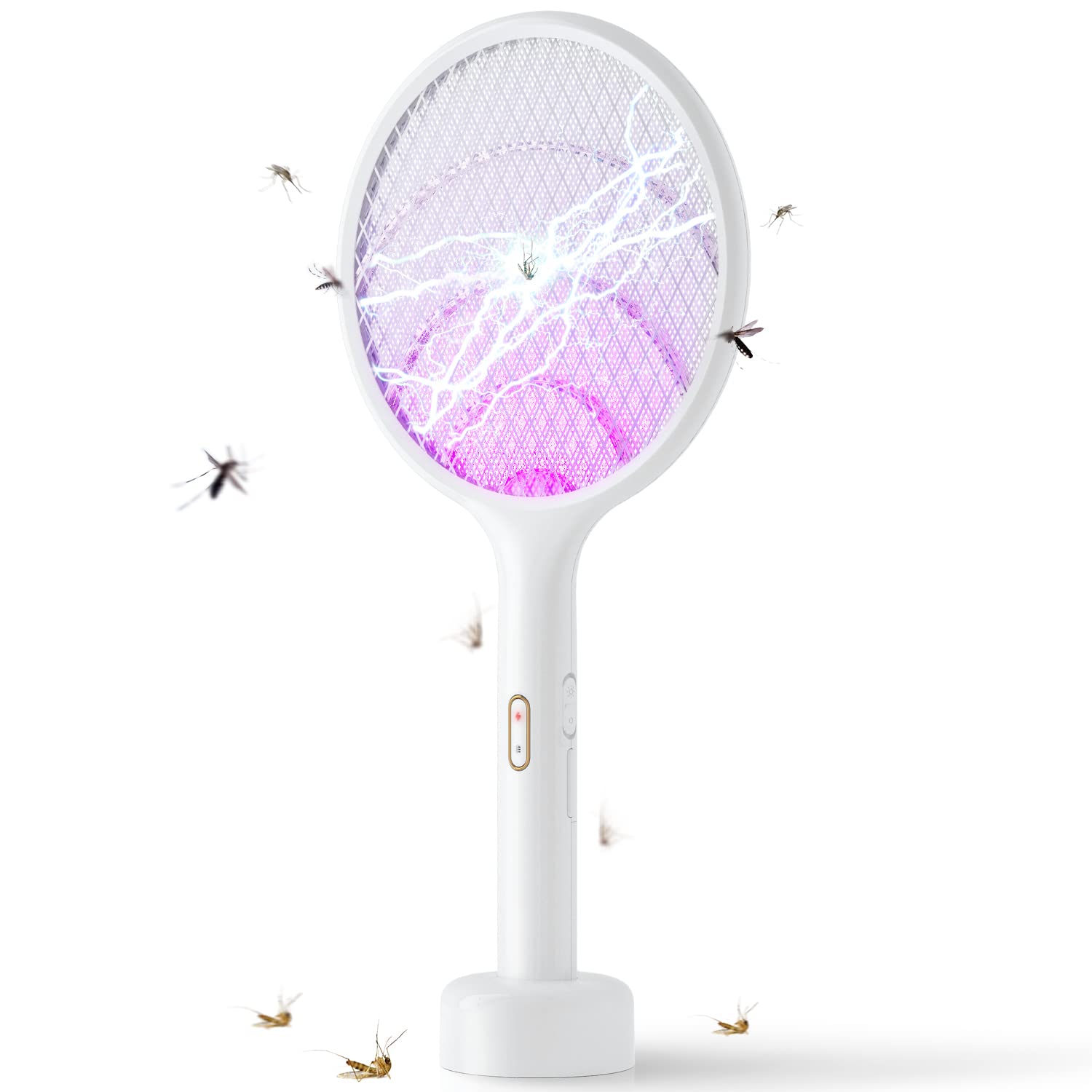 YISSVIC Electric Fly Swatter 4000V Bug Zapper Racket Dual Modes Mosquito Killer with Purple Mosquito Light Rechargeable Base for Indoor and Outdoor Home Office Backyard Patio Camping (1 Pack) - Medaid International