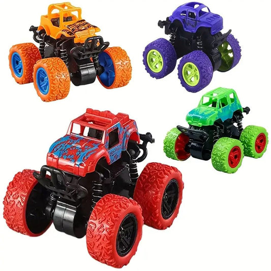 AMERTEER 4 Pack Monster Truck Toys for Boys and Girls, Friction Powered Toy Cars, Push and Go Toy Cars,1:36 Scale 4WD Pull-Back Off-Road, Birthday Party Supplies for Toddlers Kids (4 Color)