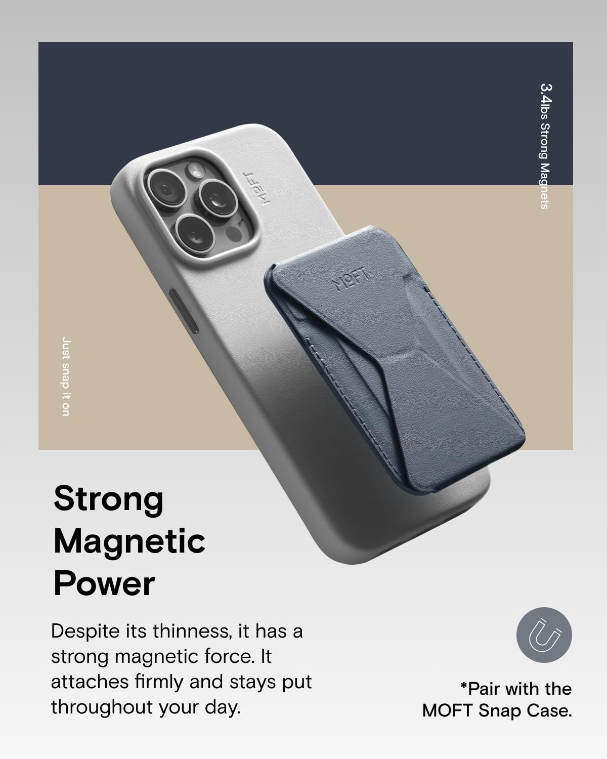 MOFT Magnetic Wallet Stand Compatible with iPhone 17/16/15/14/13/12 Series, Angle Adjustment & Magsafe Compatible MOVAS Phone Stand,Cool Grey - Medaid International