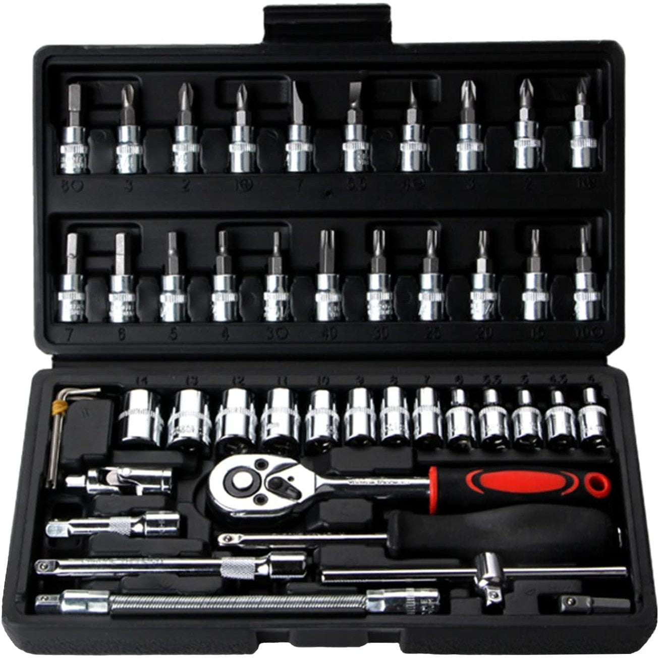 46 Pieces Ratchet Set Metric Tool Kit 1/4 Inch Wrench Handle Tool Set