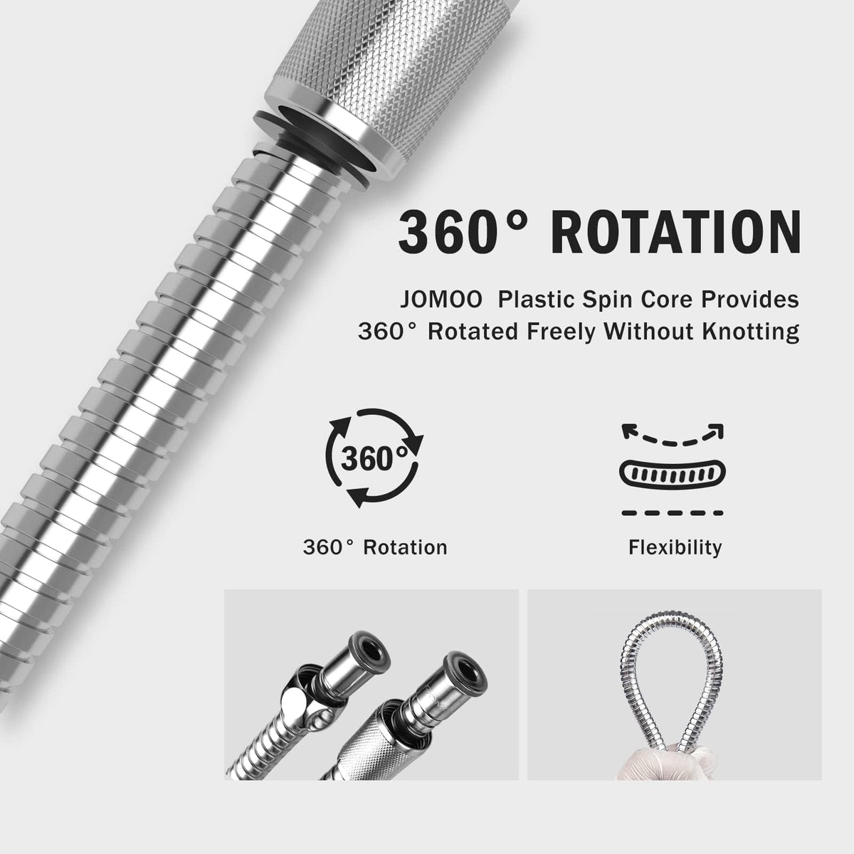 JOMOO 1.2M Stainless Steel Shower Hose, Flexible Anti-Kink Handheld Shower Head Hose with Solid Brass G1/2 Connectors, 360° Swivel Leak-Proof Replacement Bathroom Shower Hose, Chrome